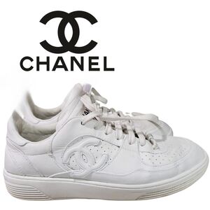 Chanel 23A Collection CC Monogram Sneakers 8 38 Calfskin Leather Shoe *authentic